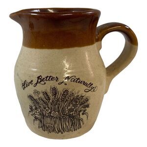 Vintage enesco 1977 Live Better Naturally Stone Pitcher Wheat Brown Syrup Cream